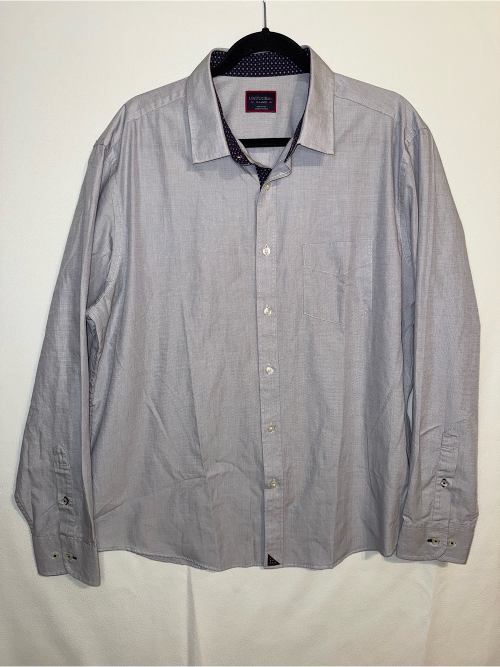 UNTUCKit Monterina Light Gray Long-Sleeve Button-Up Regular Fit Shirt XL Cotton